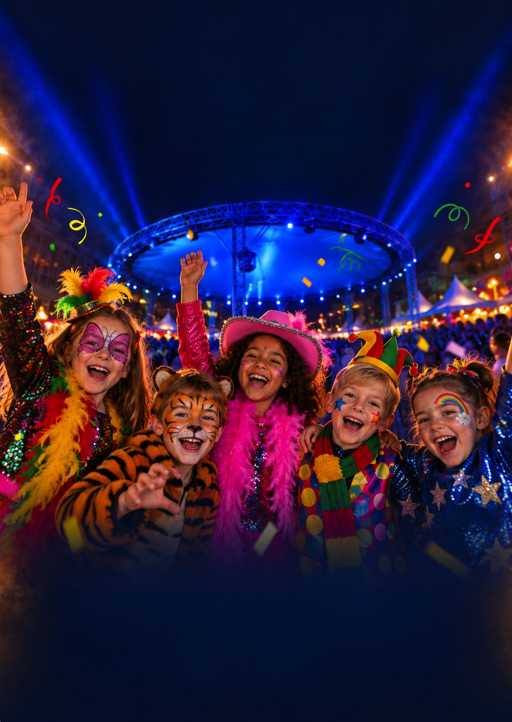 Geschminkte kinderen vieren feest op het plein